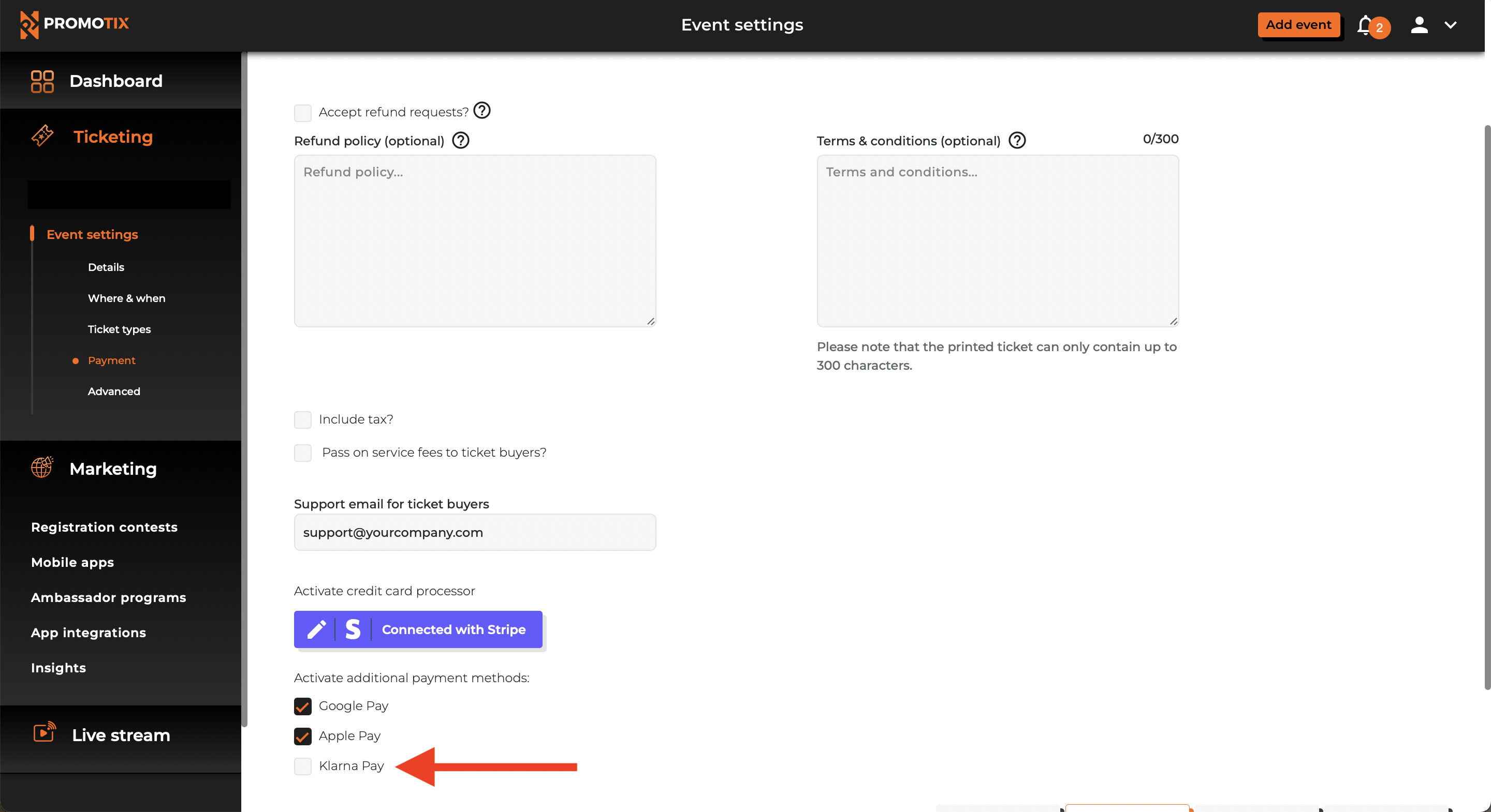 How to activate Klarna as a payment method in Stripe